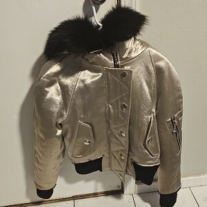 Alexander Wang Metallic Jacket with Black Fur Collar